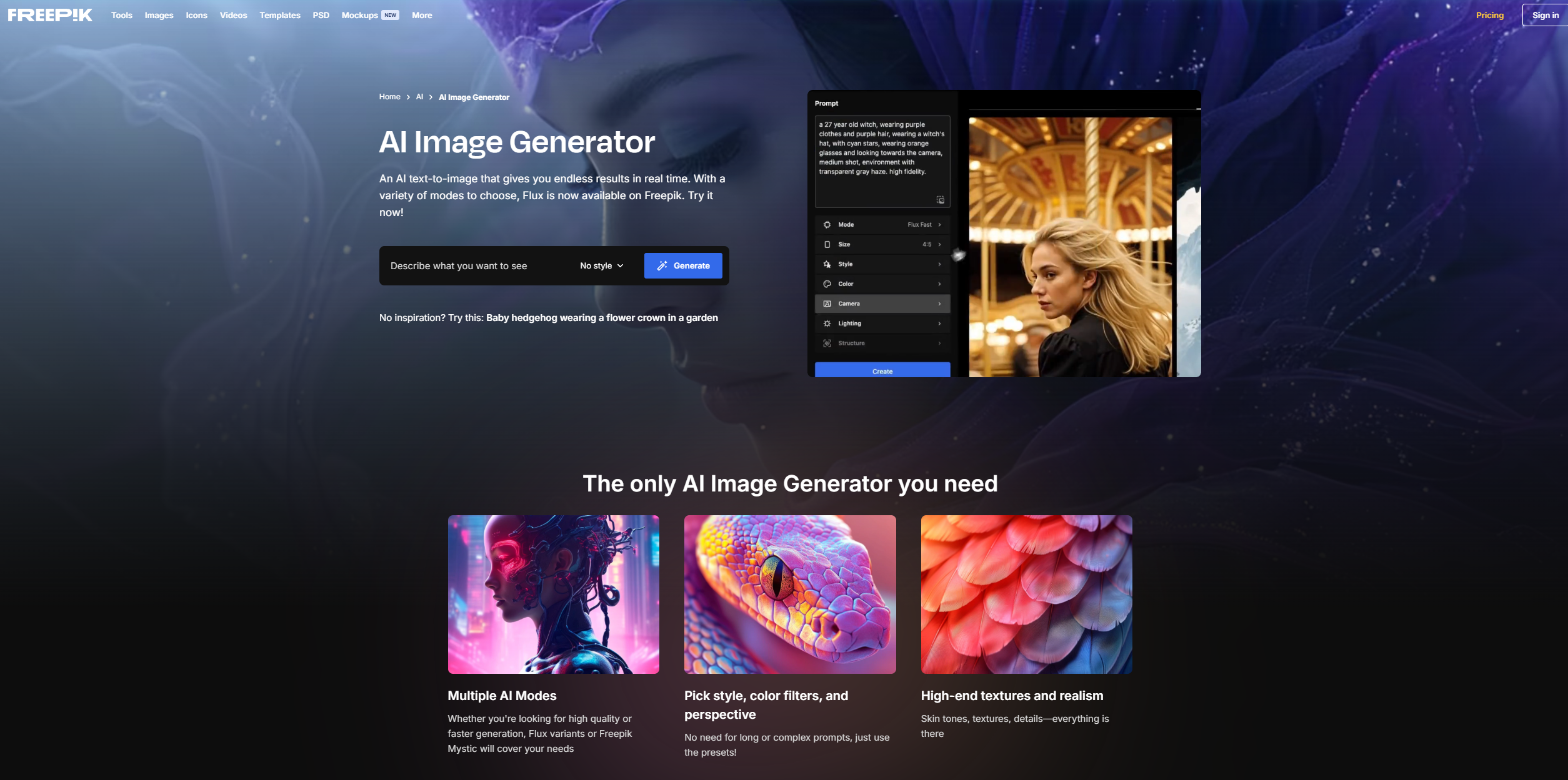 Freepik AI Image Generator Hero