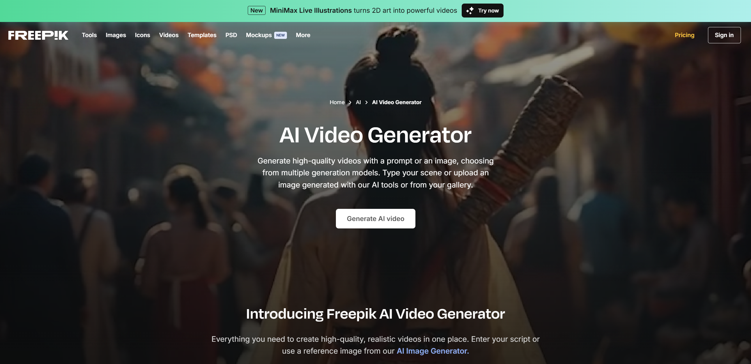 Freepik AI Video Generator Hero