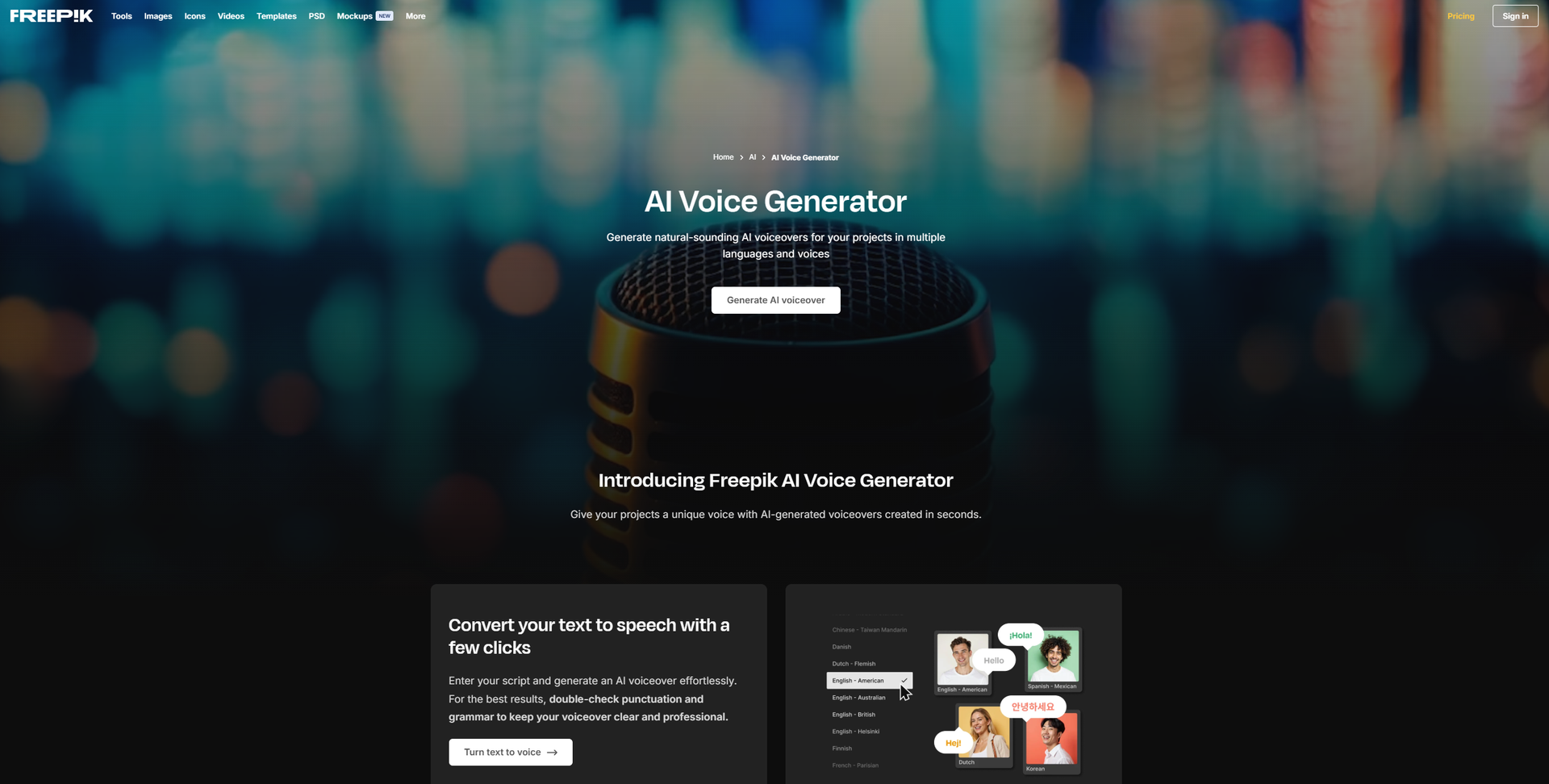 Freepik AI Voice Generator Hero