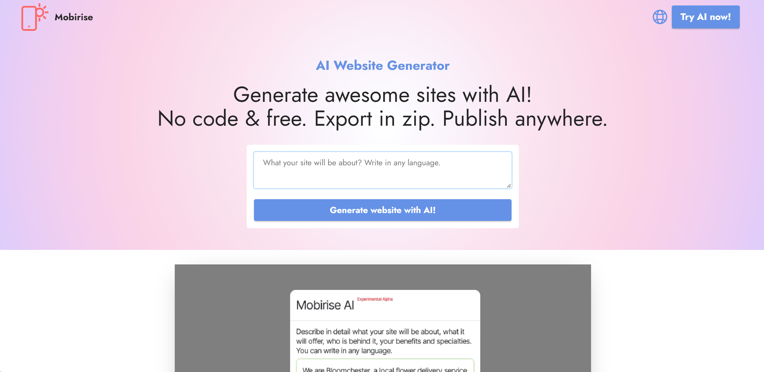 Mobirise AI Website Builder Hero