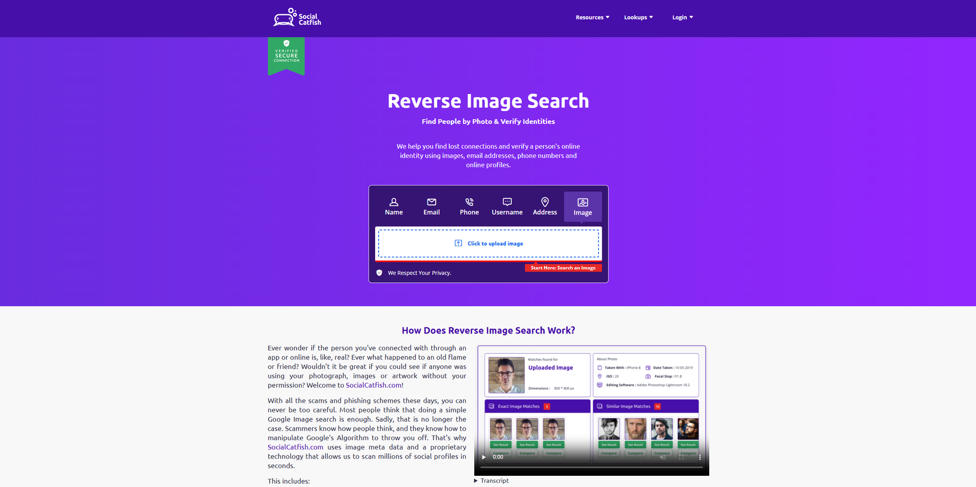Social Catfish Reverse Image Search Hero